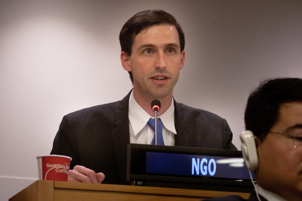 ICRAC member Dr. Matthew Bolton, presenting a statement on disarmament at the UN General Assembly’s First Committee on Tuesday. Photo by Shant Alexander for Control Arms.