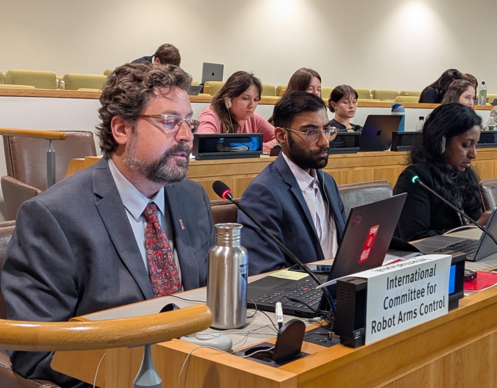 Peter Asaro delivering ICRAC Statement on Ethics